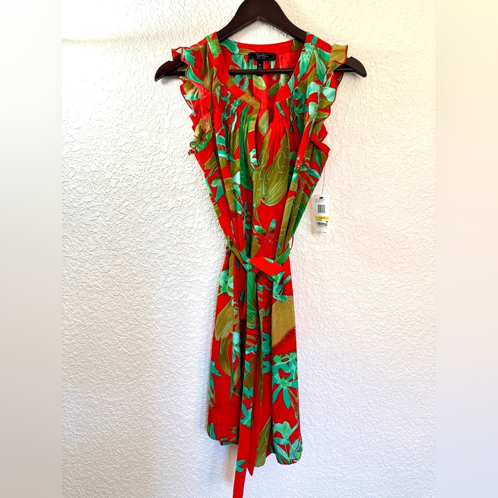 Jessica Simpson Delevan Dress | Poppy Red Tropical Print | Size M | NWT - Picture 2 of 16
